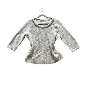 Women Sz S Sunday Metallic Cream Gold Textured Sweater Blouse Top Rhinestone EUC